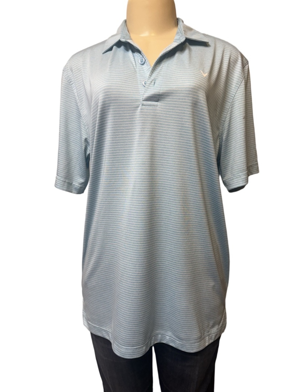 Callaway Light Blue and White Striped Opti-Dri Golf Polo Shirt Size M